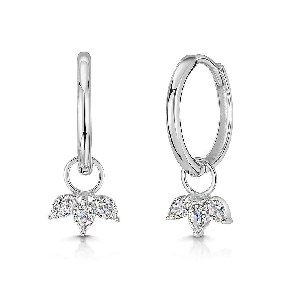 Charming Huggie Hoop Earrings with Petal Pendant