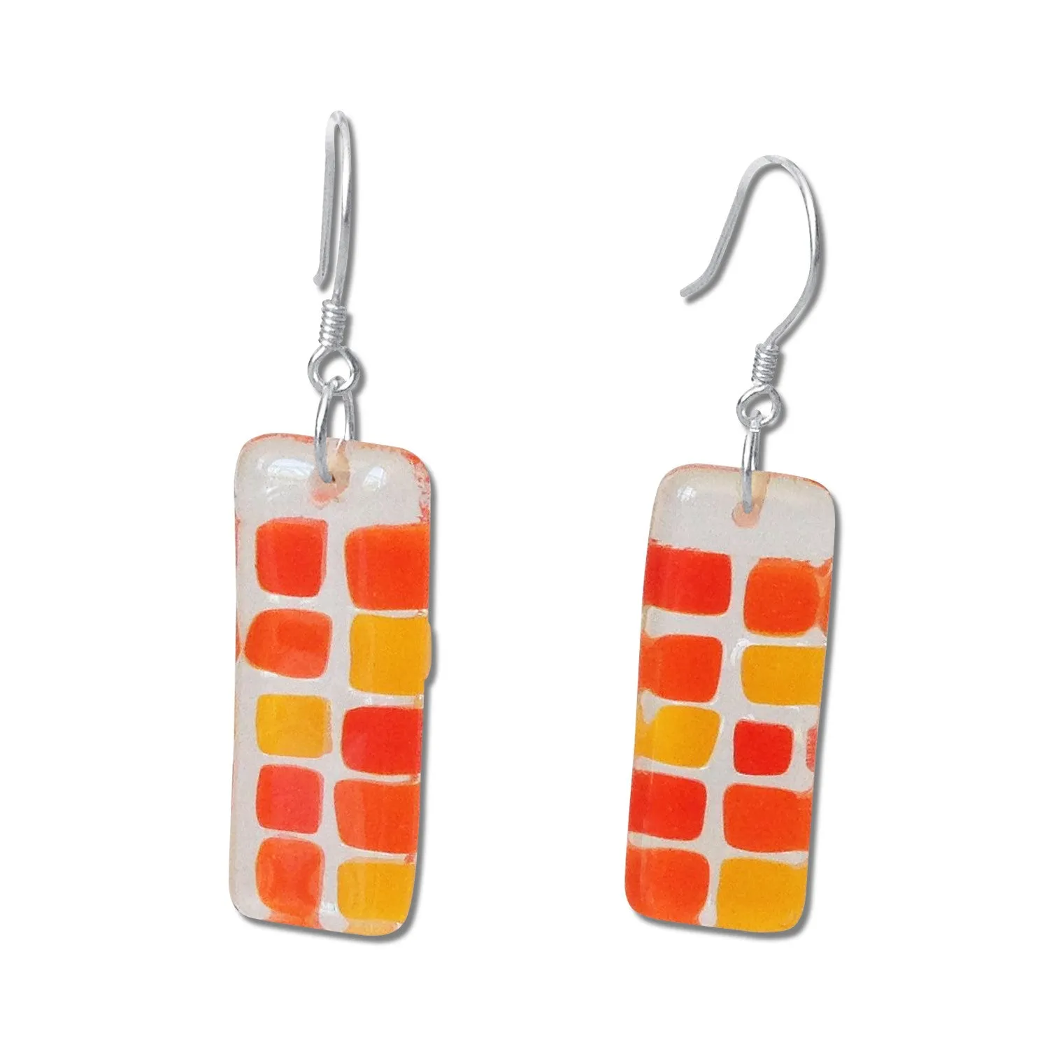 Checkerboard Glass Earrings - Red