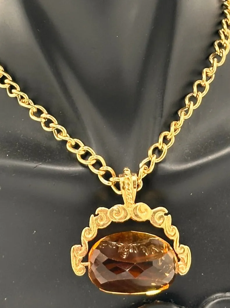 Cherish Love: Vintage 9ct Yellow Gold Citrine Spinner Pendant & Chain