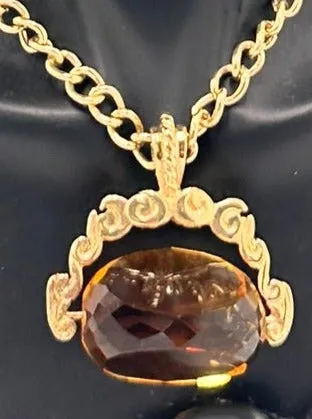 Cherish Love: Vintage 9ct Yellow Gold Citrine Spinner Pendant & Chain