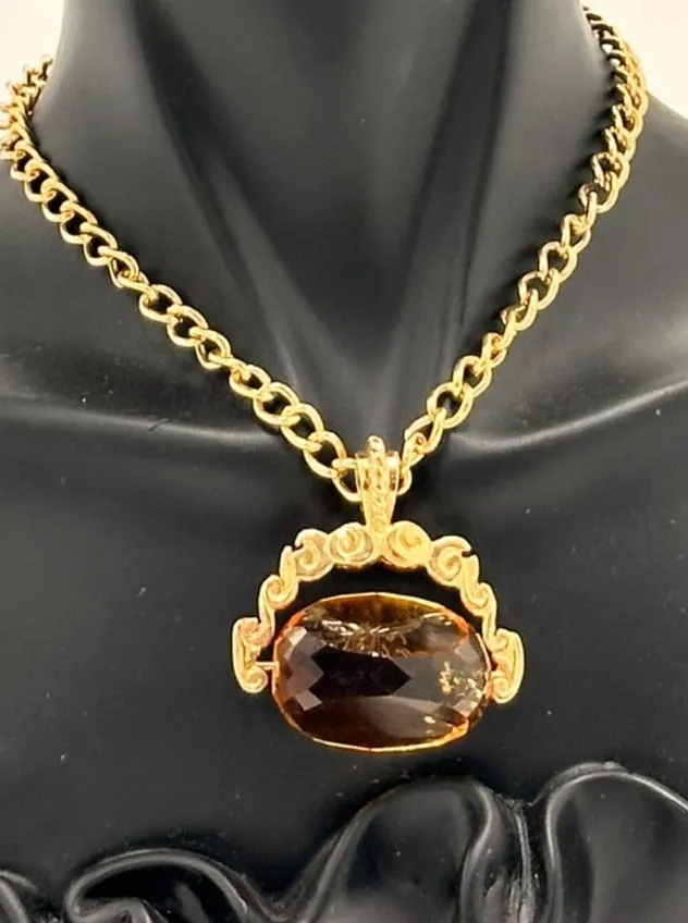 Cherish Love: Vintage 9ct Yellow Gold Citrine Spinner Pendant & Chain