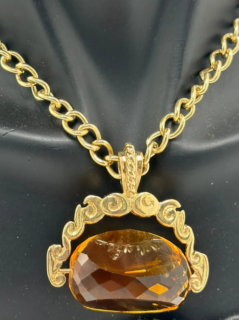 Cherish Love: Vintage 9ct Yellow Gold Citrine Spinner Pendant & Chain