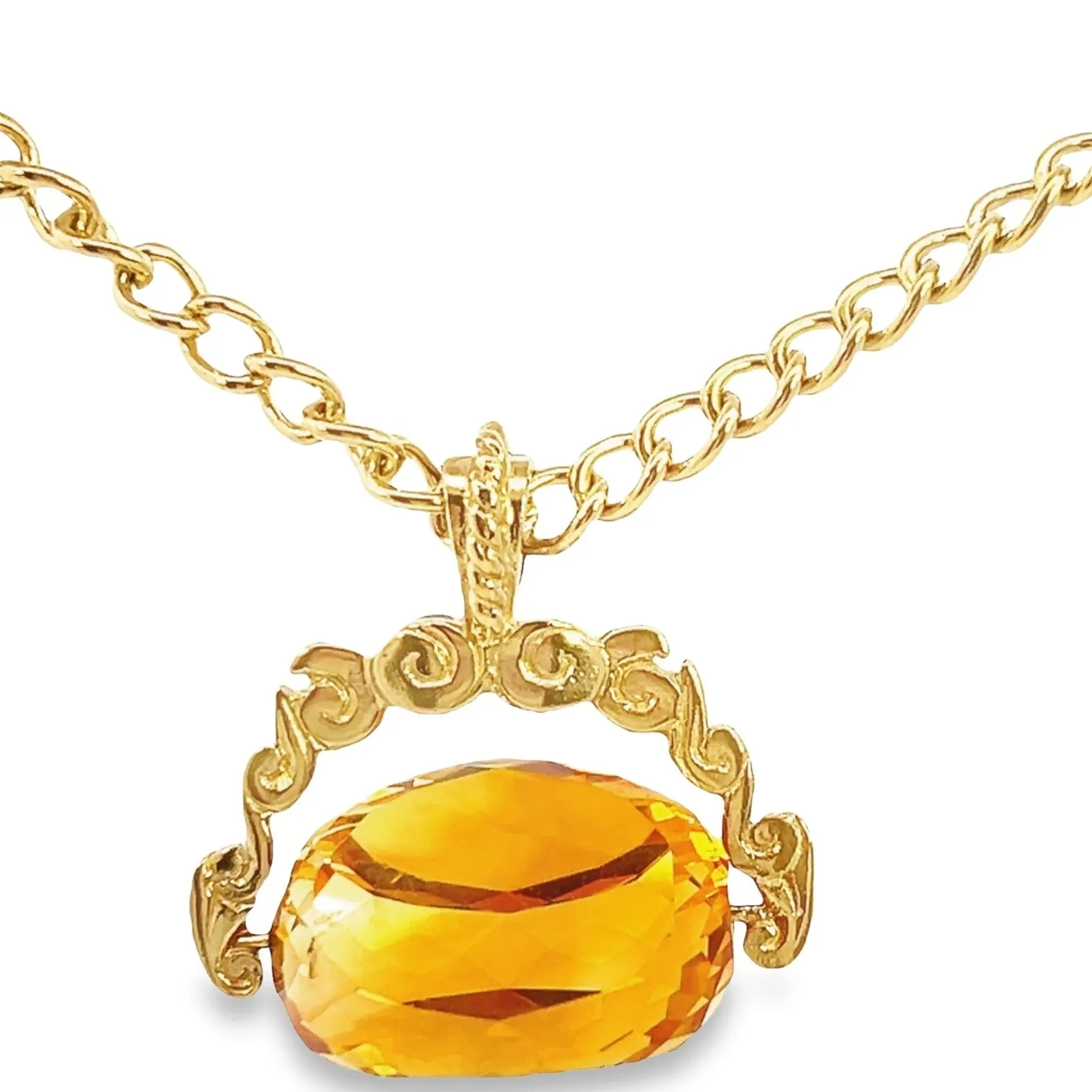 Cherish Love: Vintage 9ct Yellow Gold Citrine Spinner Pendant & Chain