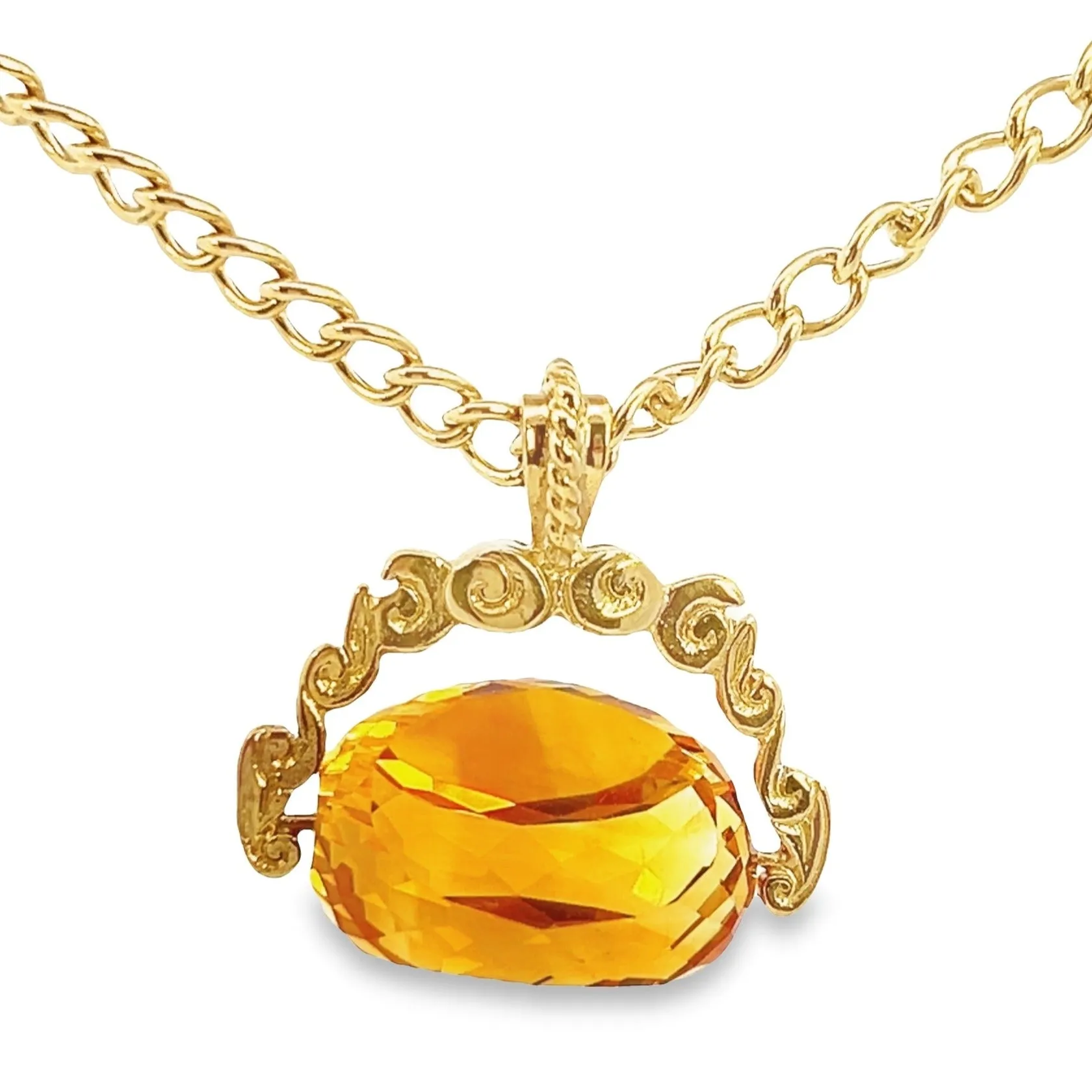 Cherish Love: Vintage 9ct Yellow Gold Citrine Spinner Pendant & Chain