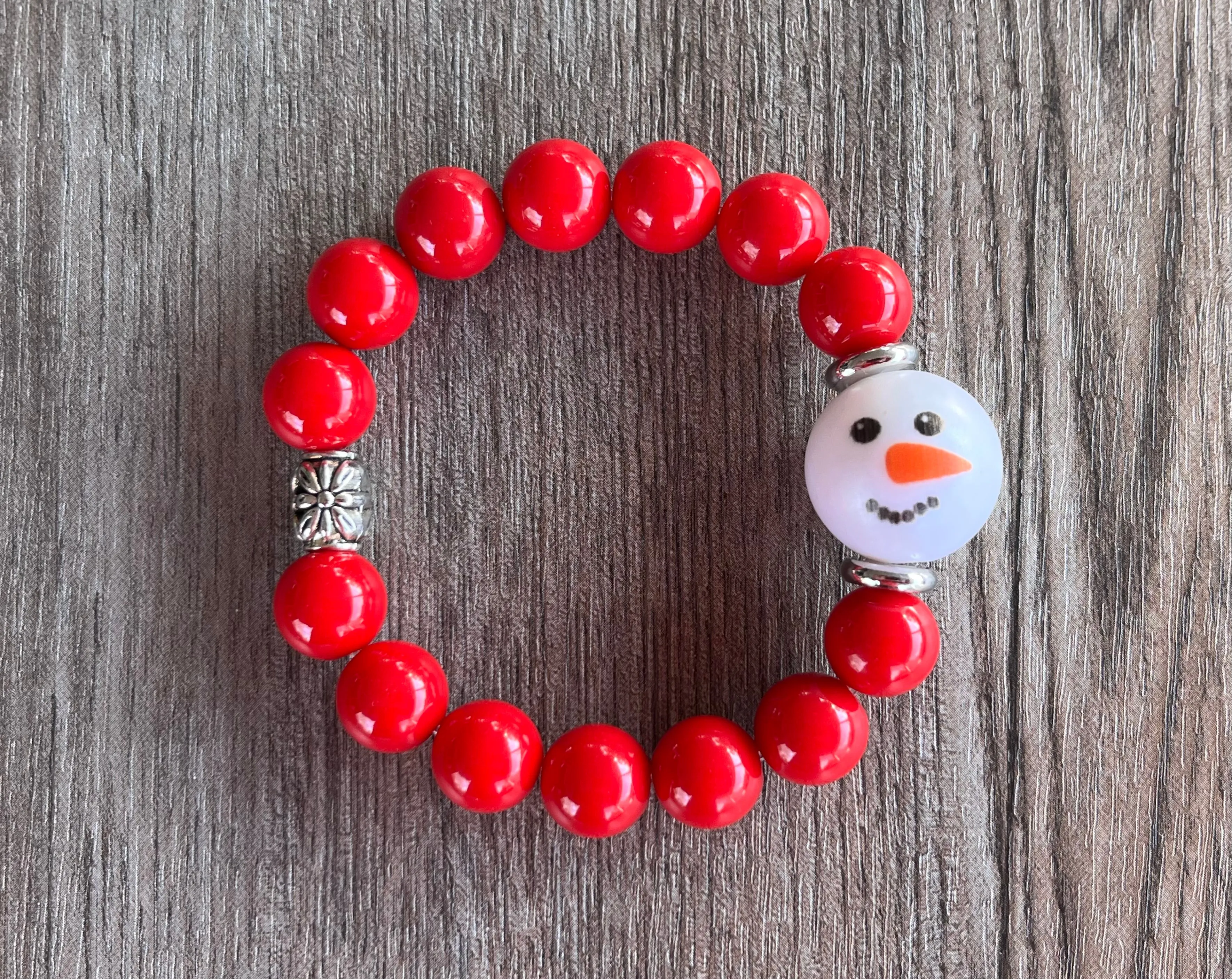 Christmas Snowflake Snowman Rhinestone Bead Lucite Stretch Womens Holiday Bracelet