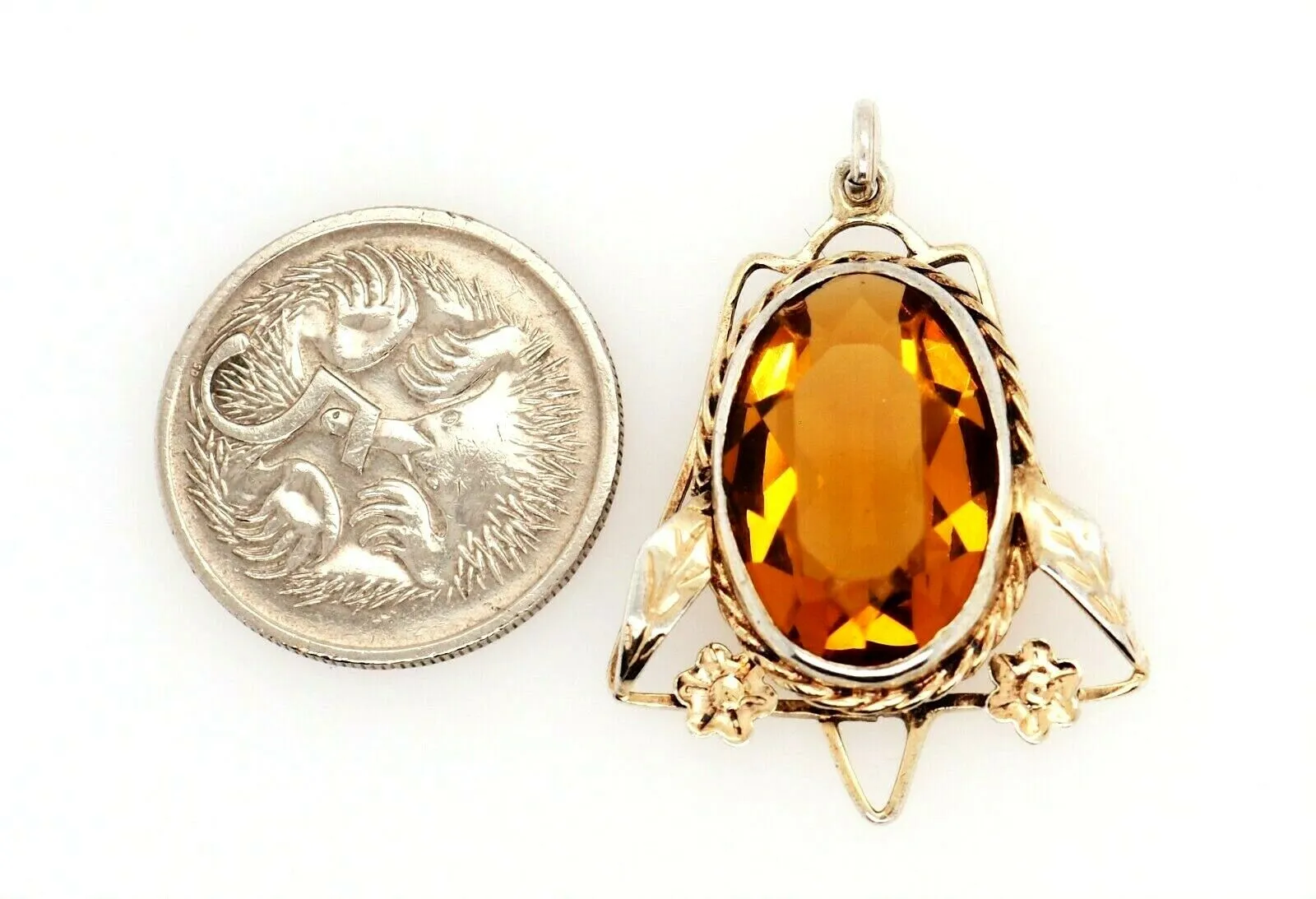 Citrine & Sterling Silver Pendant Fine Vintage Jewellery Gemstone Necklace