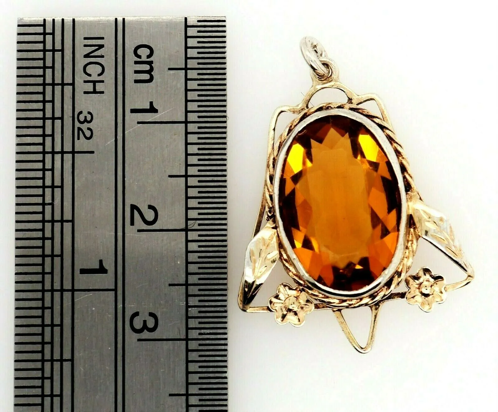 Citrine & Sterling Silver Pendant Fine Vintage Jewellery Gemstone Necklace