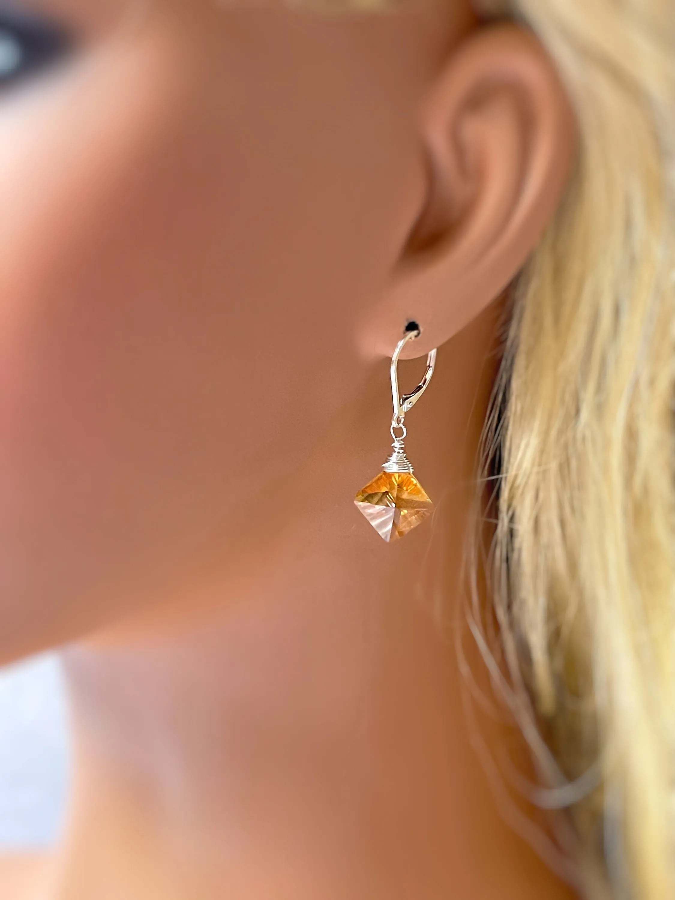 Citrine Jewelry Set Earrings, Necklace Sterling Silver Star