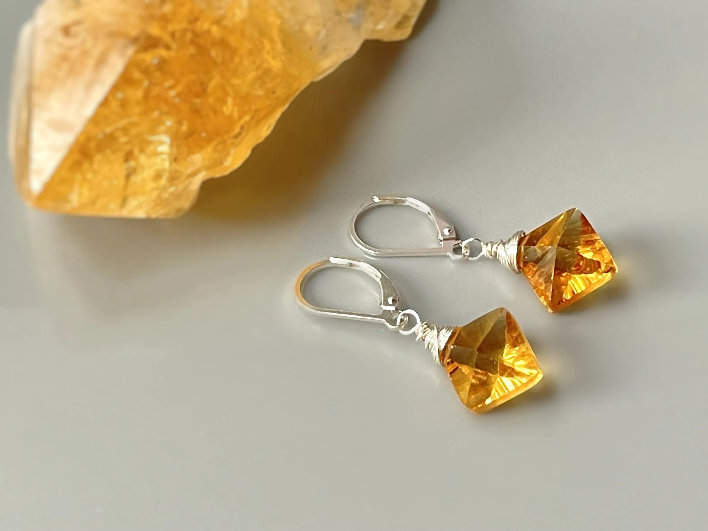 Citrine Jewelry Set Earrings, Necklace Sterling Silver Star