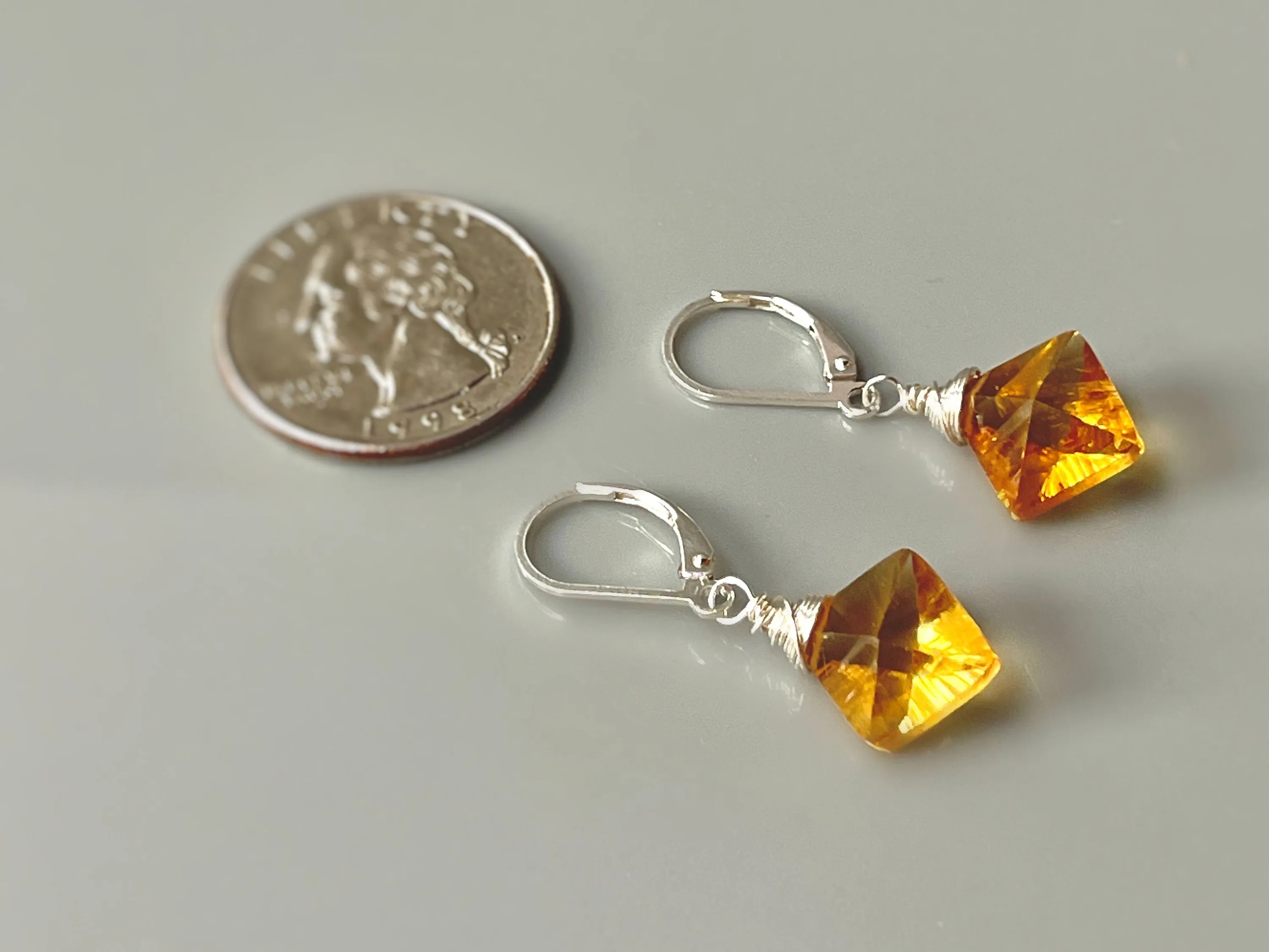 Citrine Jewelry Set Earrings, Necklace Sterling Silver Star