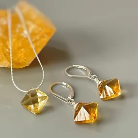 Citrine Jewelry Set Earrings, Necklace Sterling Silver Star