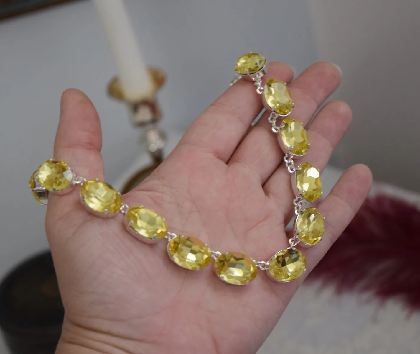 Citrine Yellow Aurora Collette Necklace - Large Oval