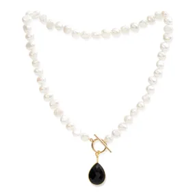 Clara white cultured irregular freshwater pearl necklace with spinel gold vermeil drop