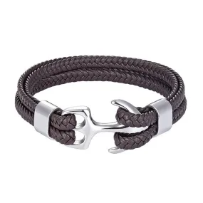 Classy Men Brown & Silver Anchor Bracelet