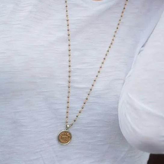 Coin in Gold on Pyrite Long Necklace