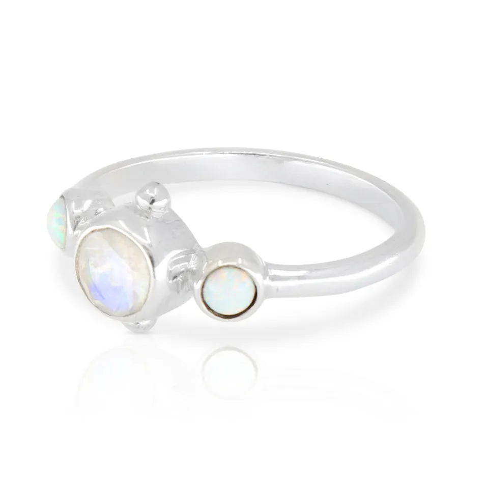 Cora Moonstone and Opal Silver Ring