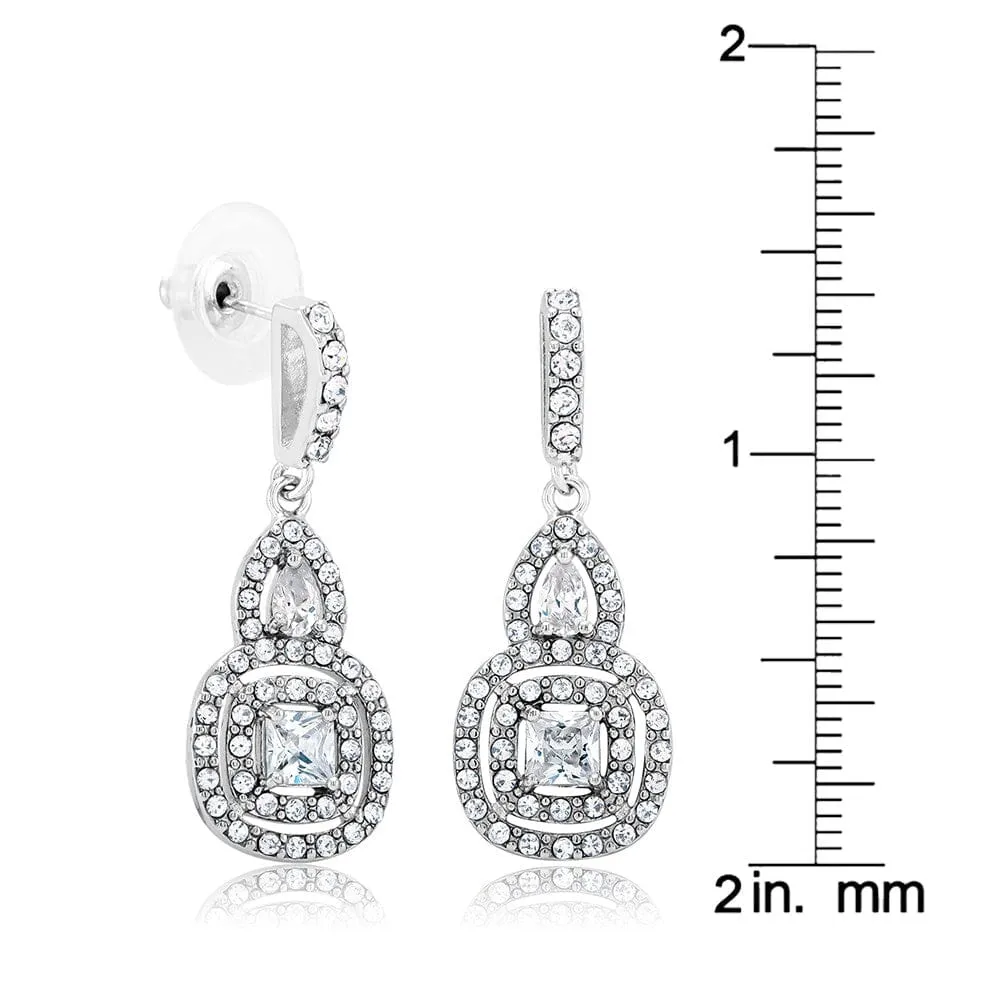 Cubic Zirconia Double Halo Drop Earrings