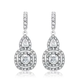 Cubic Zirconia Double Halo Drop Earrings