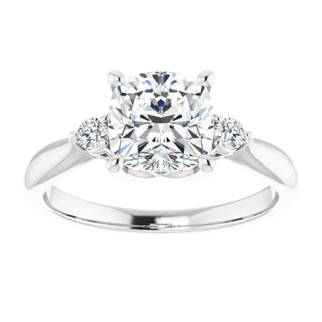 Cubic Zirconia Engagement Ring- The Amariah (Customizable 3-stone Cushion Cut Design with Twin Petite Round Accents)