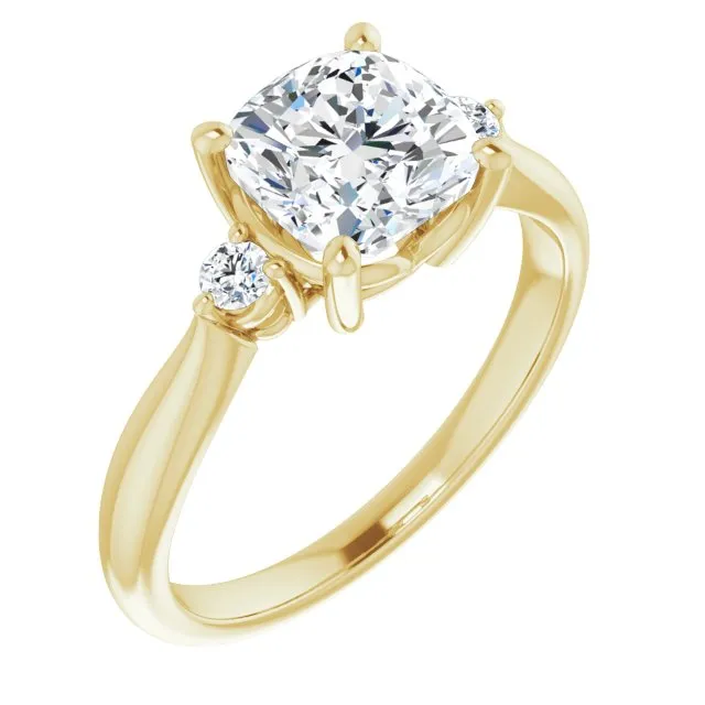 Cubic Zirconia Engagement Ring- The Amariah (Customizable 3-stone Cushion Cut Design with Twin Petite Round Accents)