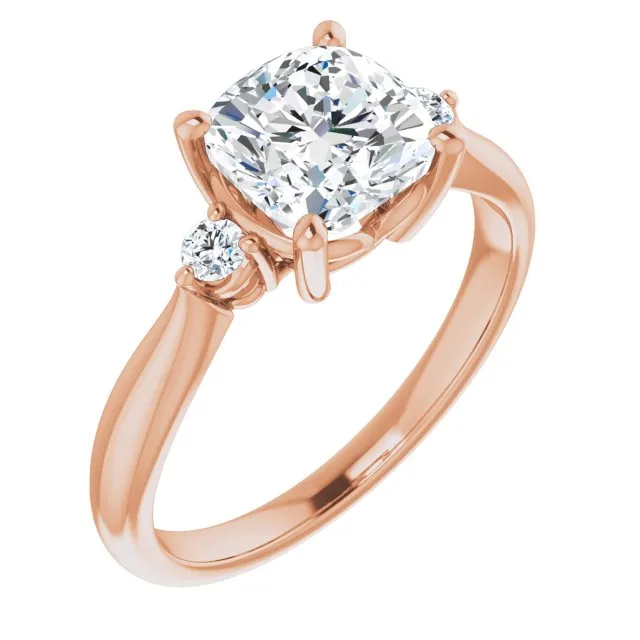 Cubic Zirconia Engagement Ring- The Amariah (Customizable 3-stone Cushion Cut Design with Twin Petite Round Accents)