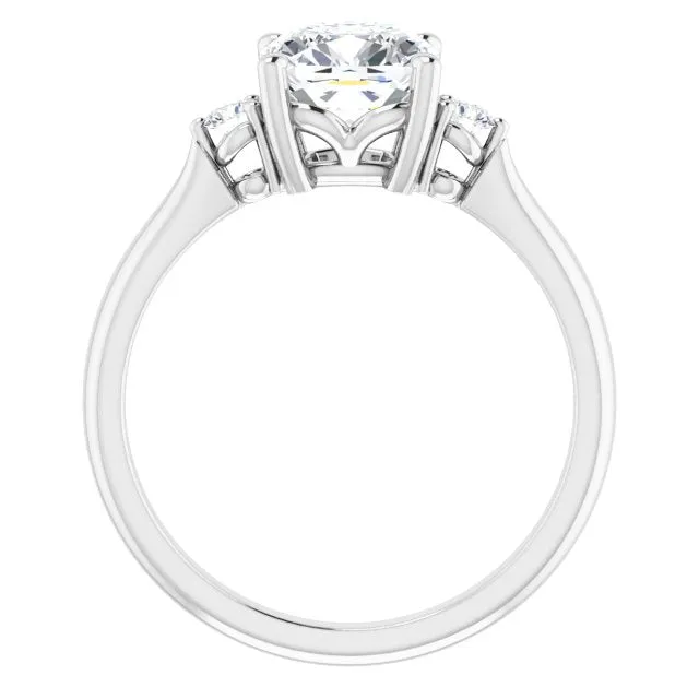 Cubic Zirconia Engagement Ring- The Amariah (Customizable 3-stone Cushion Cut Design with Twin Petite Round Accents)