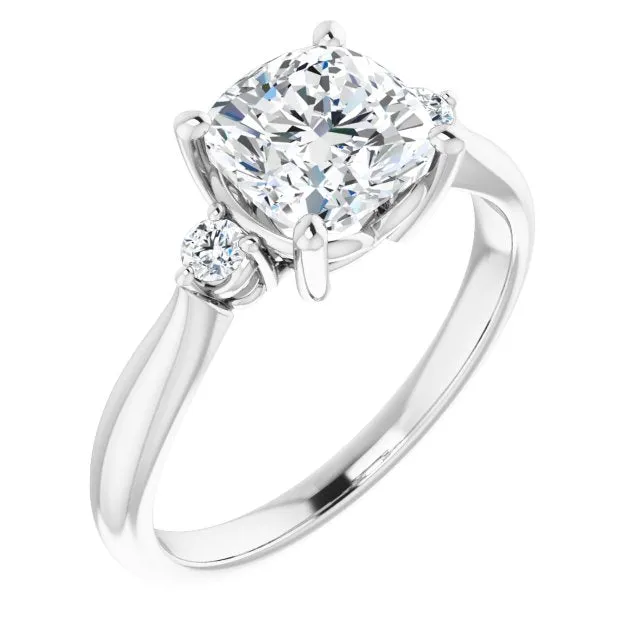 Cubic Zirconia Engagement Ring- The Amariah (Customizable 3-stone Cushion Cut Design with Twin Petite Round Accents)