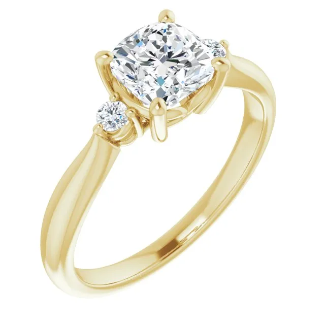 Cubic Zirconia Engagement Ring- The Amariah (Customizable 3-stone Cushion Cut Design with Twin Petite Round Accents)