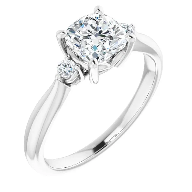 Cubic Zirconia Engagement Ring- The Amariah (Customizable 3-stone Cushion Cut Design with Twin Petite Round Accents)