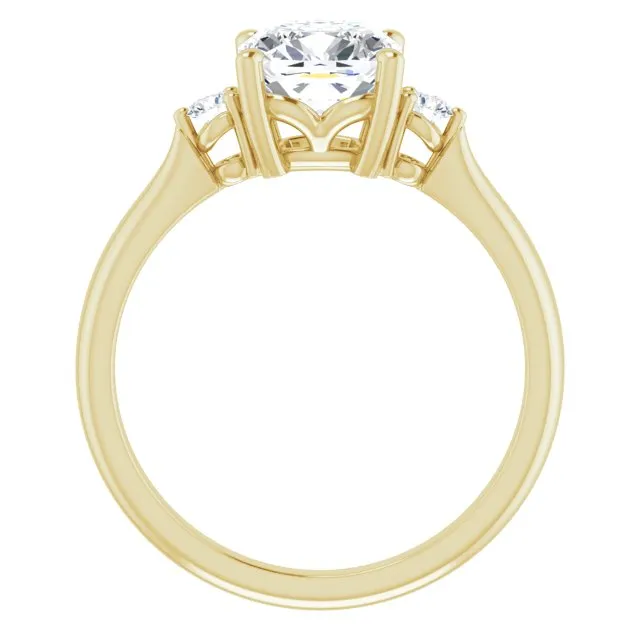 Cubic Zirconia Engagement Ring- The Amariah (Customizable 3-stone Cushion Cut Design with Twin Petite Round Accents)