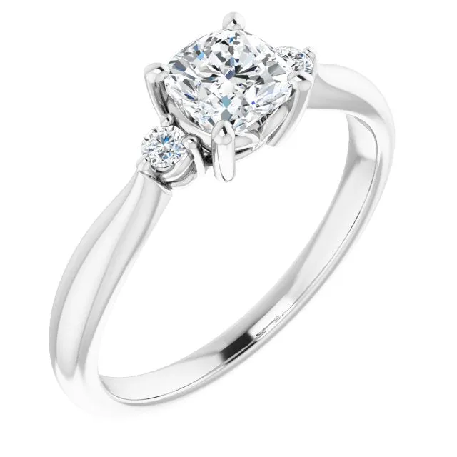 Cubic Zirconia Engagement Ring- The Amariah (Customizable 3-stone Cushion Cut Design with Twin Petite Round Accents)