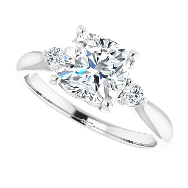 Cubic Zirconia Engagement Ring- The Amariah (Customizable 3-stone Cushion Cut Design with Twin Petite Round Accents)