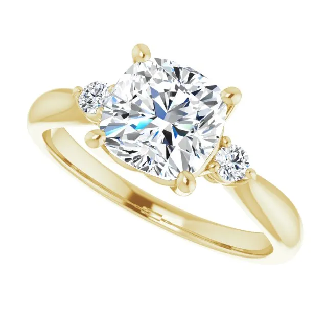 Cubic Zirconia Engagement Ring- The Amariah (Customizable 3-stone Cushion Cut Design with Twin Petite Round Accents)