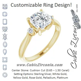 Cubic Zirconia Engagement Ring- The Amariah (Customizable 3-stone Cushion Cut Design with Twin Petite Round Accents)