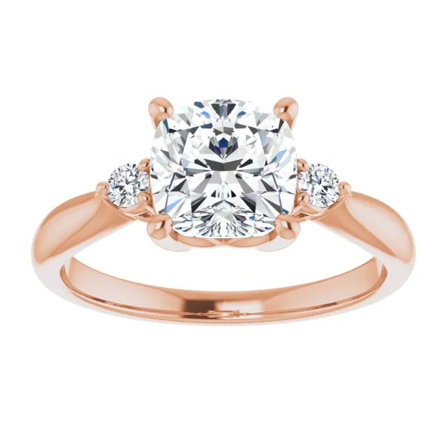 Cubic Zirconia Engagement Ring- The Amariah (Customizable 3-stone Cushion Cut Design with Twin Petite Round Accents)