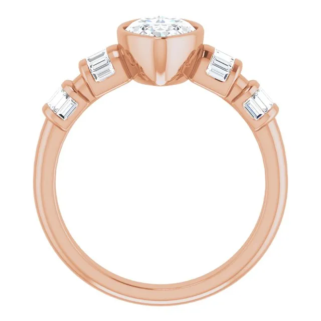 Cubic Zirconia Engagement Ring- The Astrid (Customizable Bezel-set Marquise Cut Design with Quad Horizontal Band Sleeves of Baguette Accents)