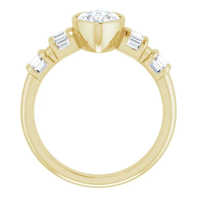 Cubic Zirconia Engagement Ring- The Astrid (Customizable Bezel-set Marquise Cut Design with Quad Horizontal Band Sleeves of Baguette Accents)