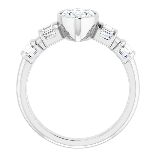 Cubic Zirconia Engagement Ring- The Astrid (Customizable Bezel-set Marquise Cut Design with Quad Horizontal Band Sleeves of Baguette Accents)