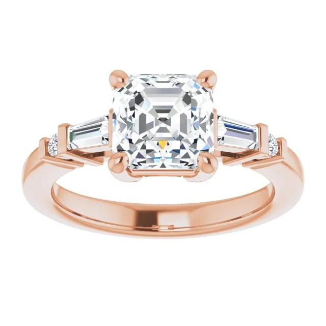 Cubic Zirconia Engagement Ring- The Belem (Customizable 5-stone Baguette Round-Accented Asscher Cut Design))