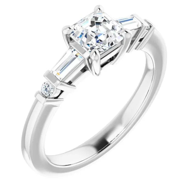 Cubic Zirconia Engagement Ring- The Belem (Customizable 5-stone Baguette Round-Accented Asscher Cut Design))