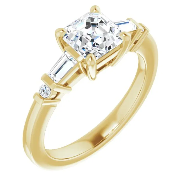 Cubic Zirconia Engagement Ring- The Belem (Customizable 5-stone Baguette Round-Accented Asscher Cut Design))