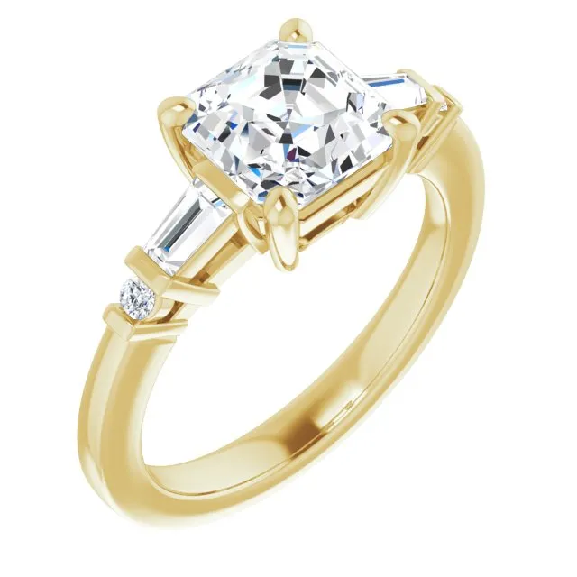 Cubic Zirconia Engagement Ring- The Belem (Customizable 5-stone Baguette Round-Accented Asscher Cut Design))