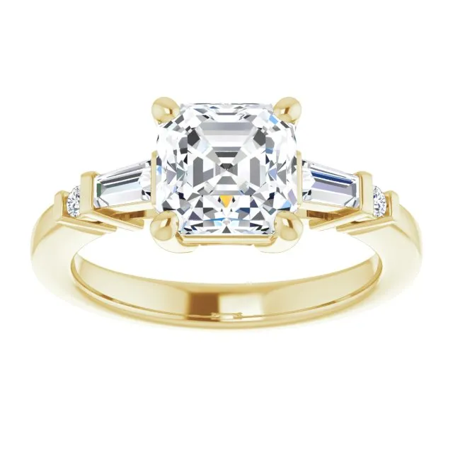 Cubic Zirconia Engagement Ring- The Belem (Customizable 5-stone Baguette Round-Accented Asscher Cut Design))