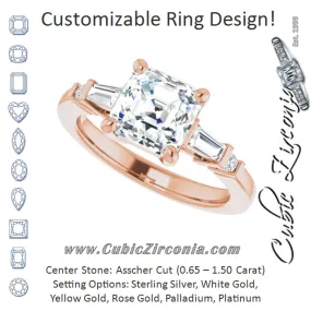 Cubic Zirconia Engagement Ring- The Belem (Customizable 5-stone Baguette Round-Accented Asscher Cut Design))