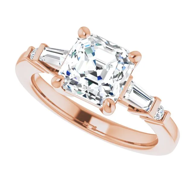 Cubic Zirconia Engagement Ring- The Belem (Customizable 5-stone Baguette Round-Accented Asscher Cut Design))