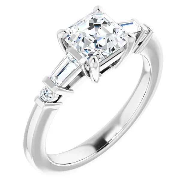 Cubic Zirconia Engagement Ring- The Belem (Customizable 5-stone Baguette Round-Accented Asscher Cut Design))