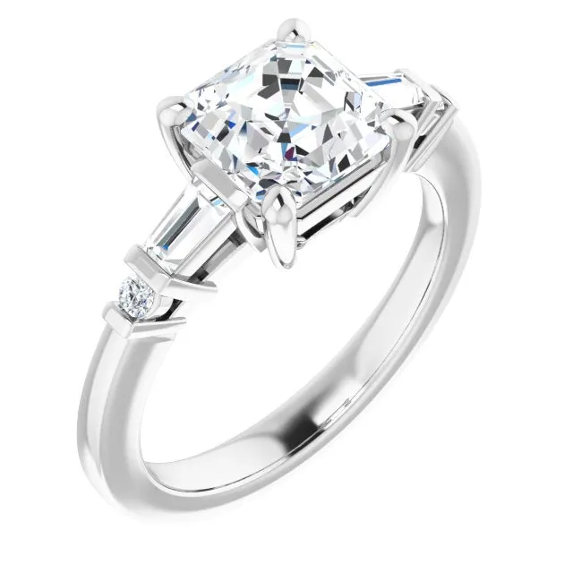 Cubic Zirconia Engagement Ring- The Belem (Customizable 5-stone Baguette Round-Accented Asscher Cut Design))