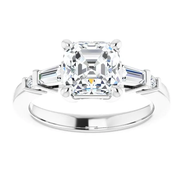 Cubic Zirconia Engagement Ring- The Belem (Customizable 5-stone Baguette Round-Accented Asscher Cut Design))