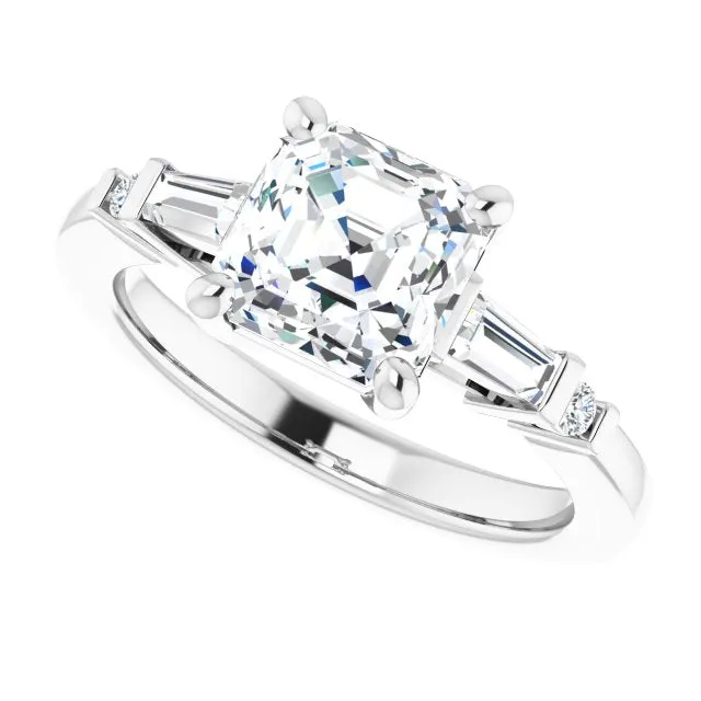 Cubic Zirconia Engagement Ring- The Belem (Customizable 5-stone Baguette Round-Accented Asscher Cut Design))