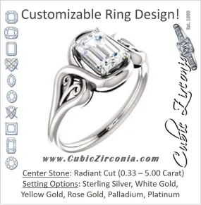 Cubic Zirconia Engagement Ring- The Bentley (Customizable Radiant Cut Solitaire with Wide Tapered Band and Side Engraving Motif)